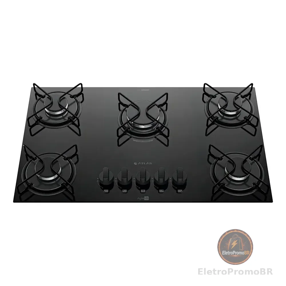 Cooktop 5 Bocas A Gás Atlas Agile Up Mega Chama Preto 127/220v