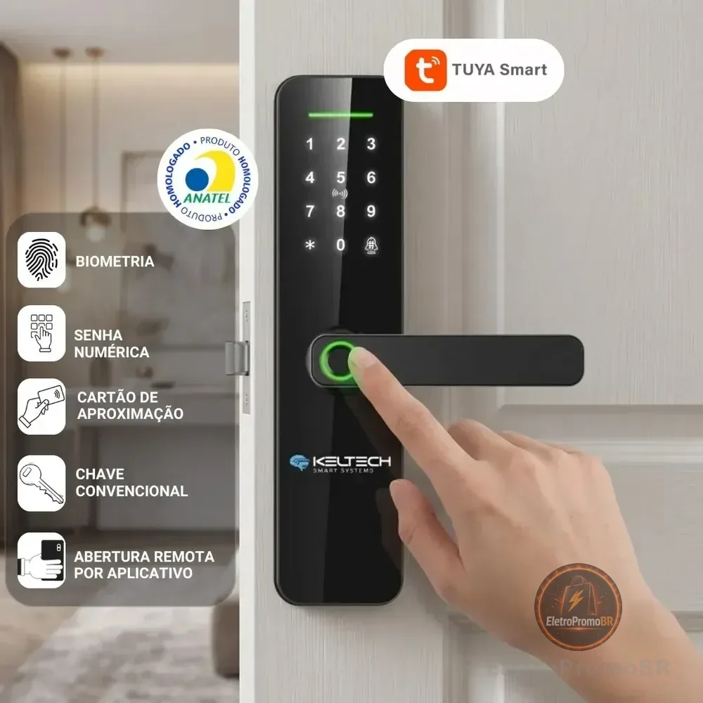 Fechadura Digital Keltech Kt-1000 Biométrica Senha App Tuya Cor Preto