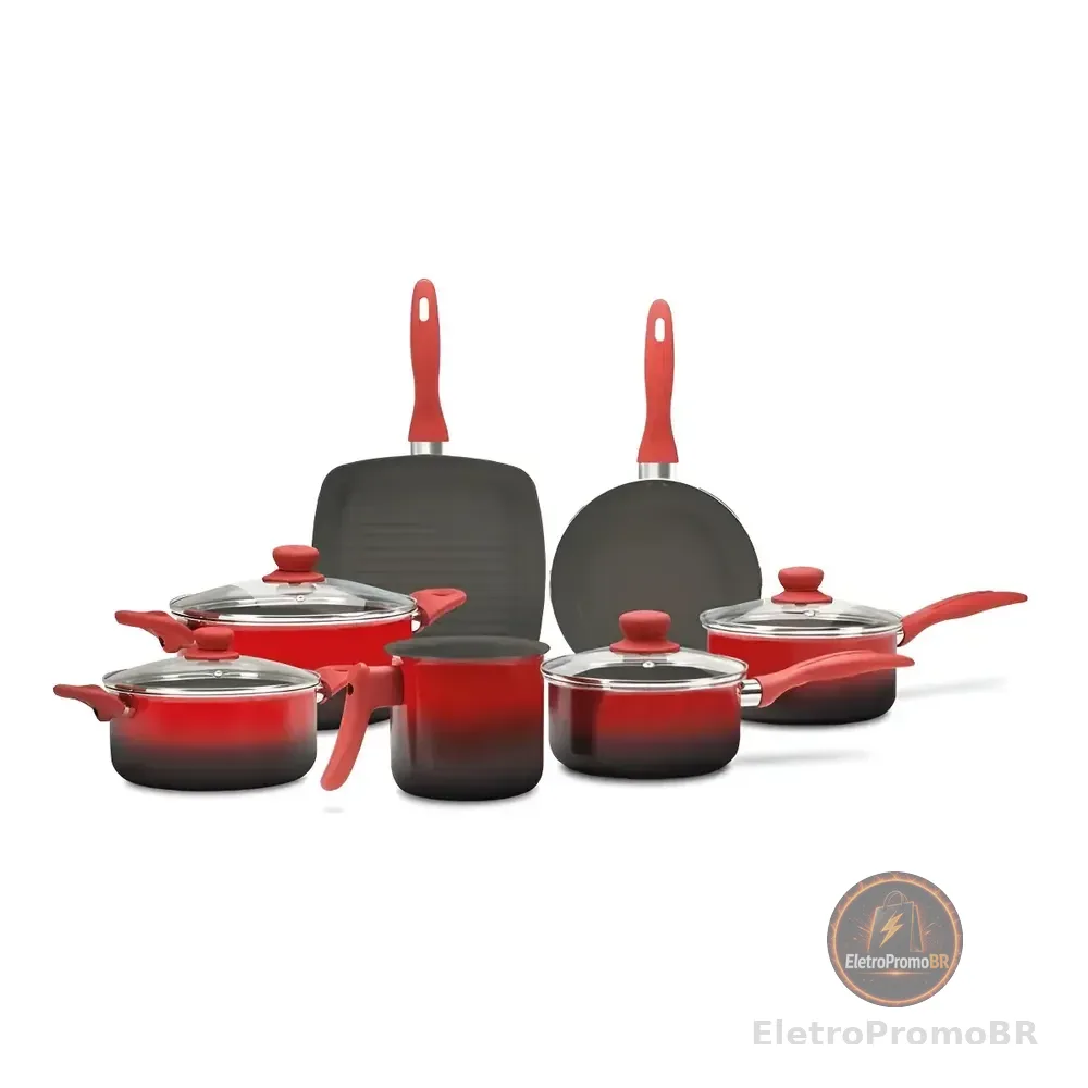 Jogo Panela Antiaderente Brinox Ceramic Life Smart Easy 7 Un Cor Vermelho