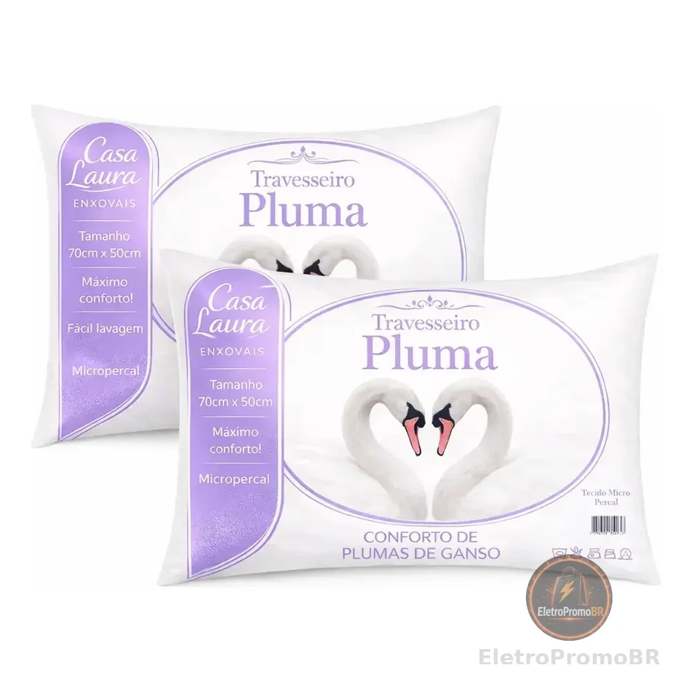 Kit 02 Travesseiros Antialérgico Pluma De Ganso 70cm X 50cm Cor Branco