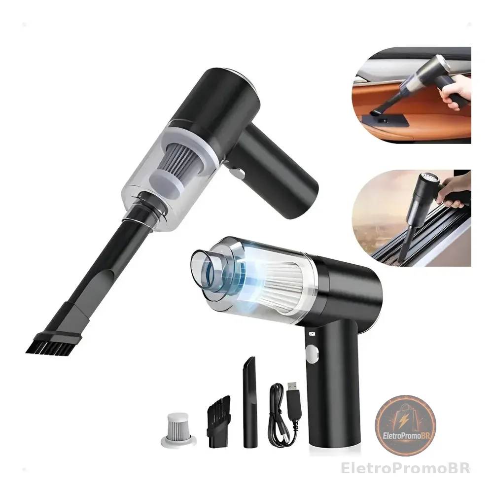 Aspirador Portátil 3 Em 1 Com Soprador E Filtro Hepa Para Carro E Teclado Usb Preto 127/220v