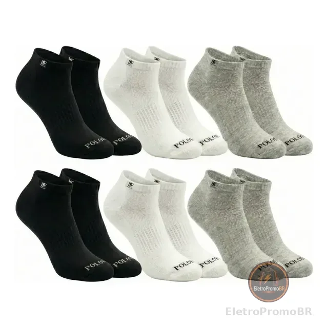 Kit 6 Pares Meias Soquete Cano Curto Algodão Oferta Polo Fit