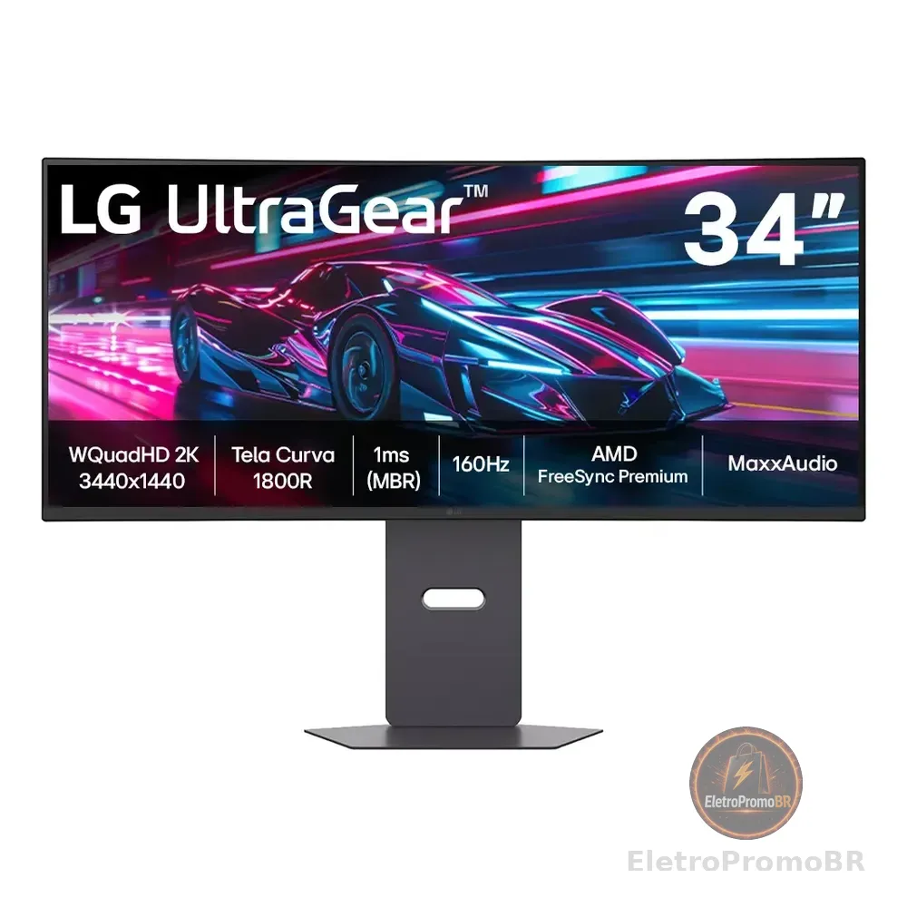 Monitor Gamer LG Ultragear Curvo 34g600a-b 34  Quadhd 2k, Ultrawide 1800r, 160hz, 1ms (mbr), Amd Freesync Premium, Hdr10, Maxxaudio Preto 127/220v