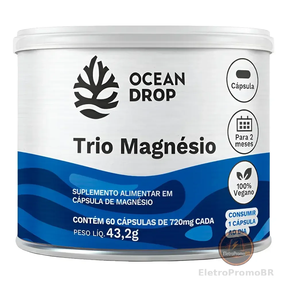 Trio Magnésio Ocean Drop Óxido Magnésio Bisglicinato Malato 60 Cápsulas 175mg