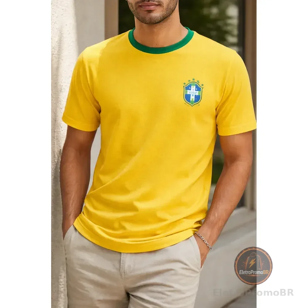 Camiseta Masculina Amarela Brasil Dryfit Amarelo Brasil G Lisa