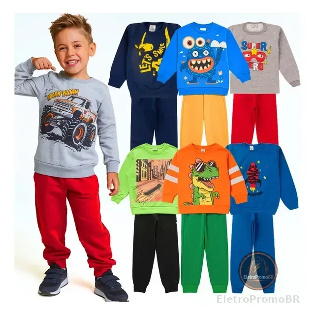 Kit 06 Peças Moletom Menino Infantil Inverno Atacado Barato