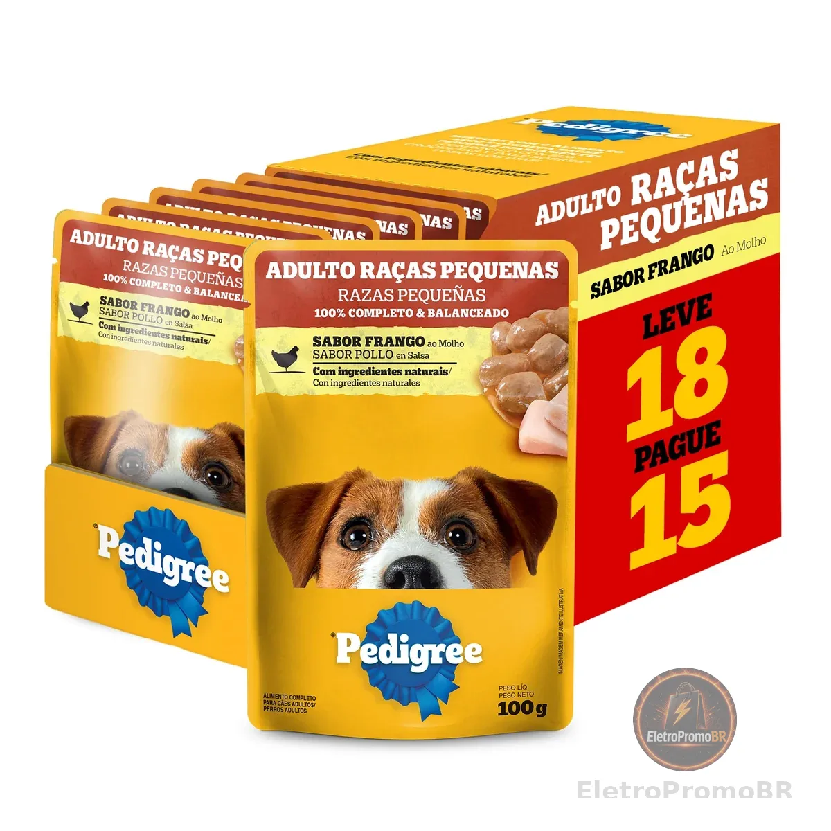Pack Ração Úmida Pedigree Sachê Frango ao Molho para Cães Adultos de Raças Pequenas - Leve 18 Pague 15