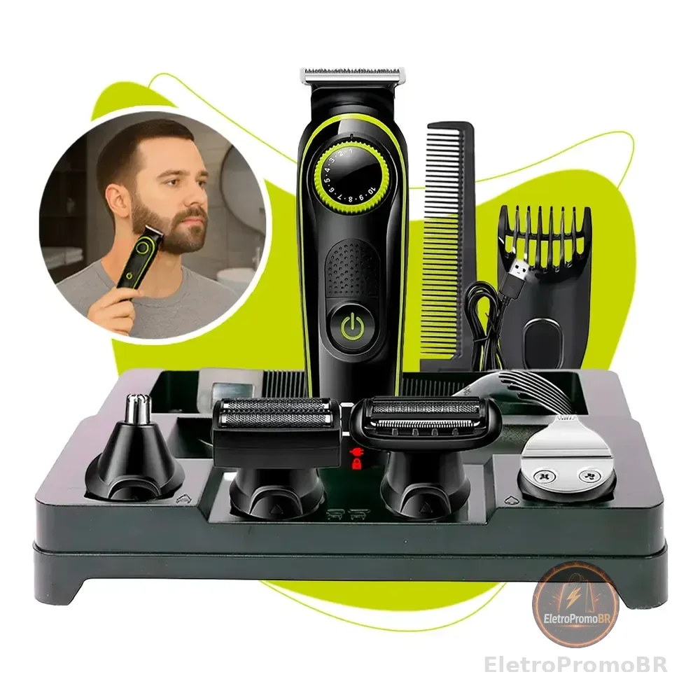 Máquina De Cortar Cabelo Fazer Barba Barbeador Acabamento Pelo B-max Bmc036 5 Em 1 Cor Preto 127/220v