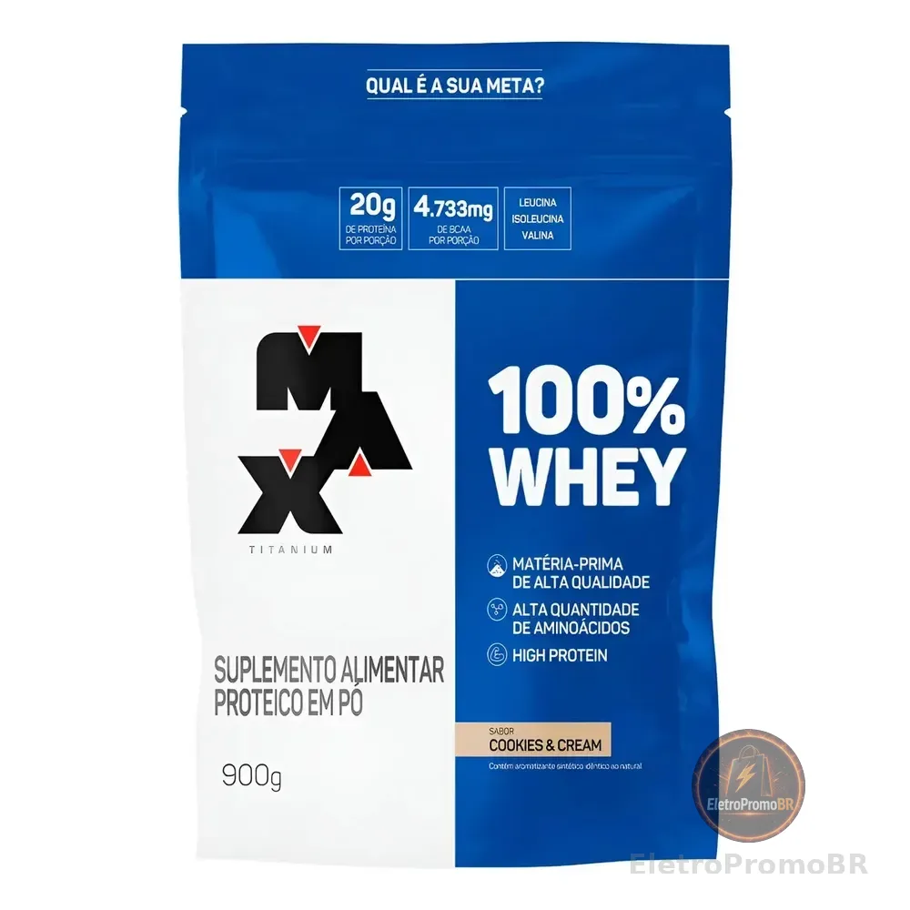 100% Whey 900g Refil Max Titanium Sabor Cookies & Cream