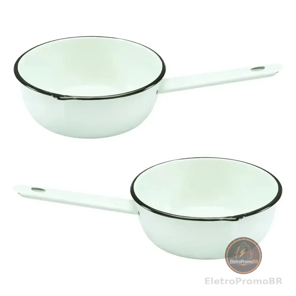 Kit 2 Panelas Papeiro Esmaltada 1,1 Litros Branco Metallouça Branco