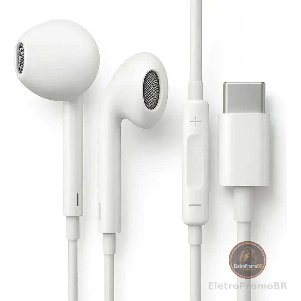Fones De Ouvido Usb-c Tipo C Com Microfone Integrado Som Estéreo Alta Qualidade Controle De Chamadas Compatível Com... Branco