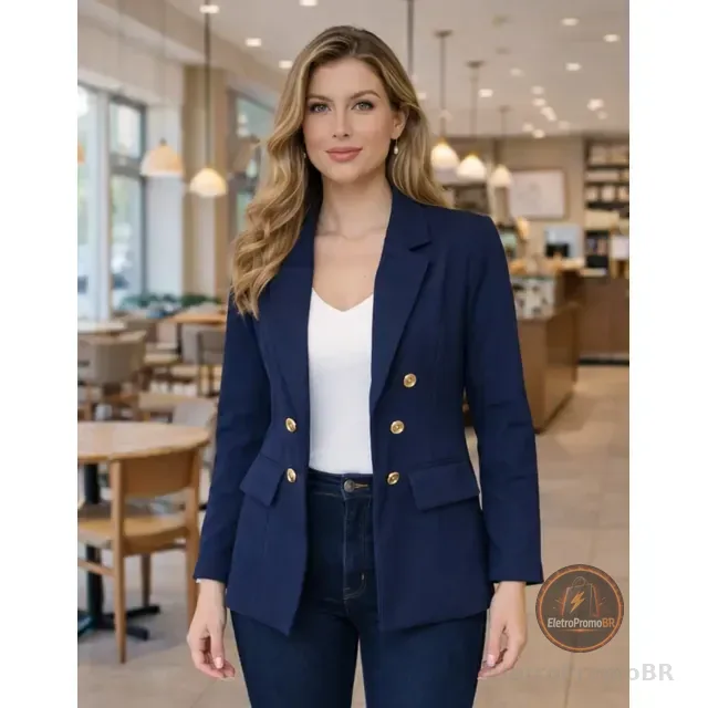 Blazer Feminino Alfaiataria Terninho Social Com Botões