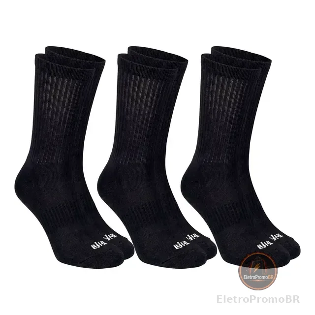 3 Pares Meia Corrida Poliamida Trifil Cano Alto Esportiva