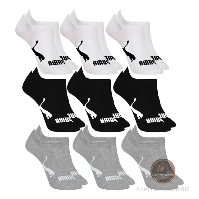 Kit 9 Pares Meias Invisível Puma Sapatilha Soquete Original