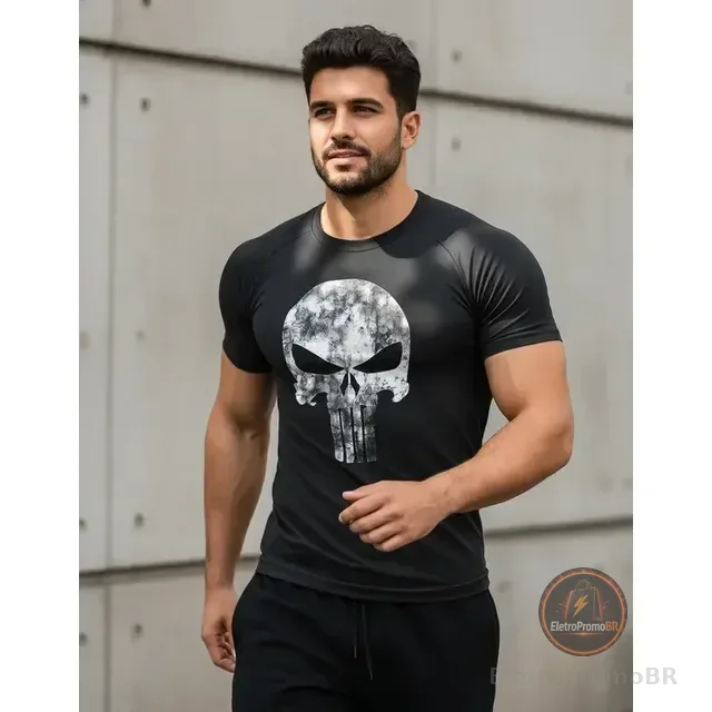 Camisa Compressão Masculina Justiceiro Protecao Uv Dryfit