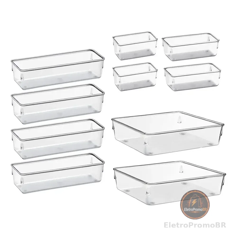 Kit 10 Organizador Multiuso Modular Gaveta Acrilico Rebirth Cor Cristal