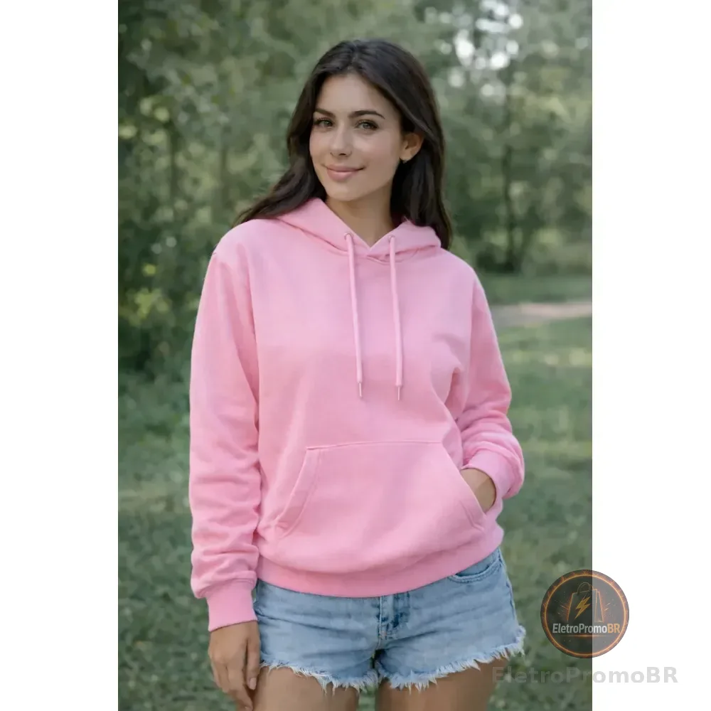 Moletom Feminino Canguru Liso Com Capuz Casaco Blusa De Frio M Rosa