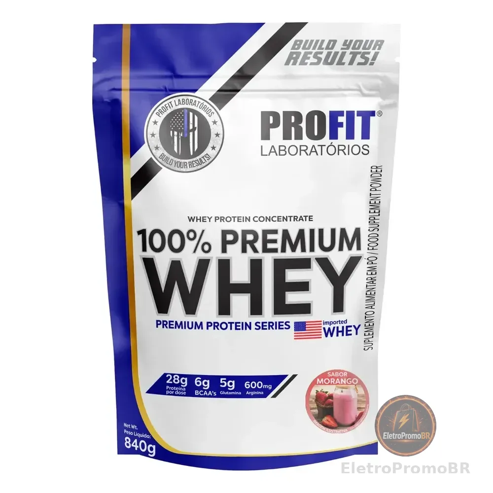 Whey Protein 100% Concentrado Premium 840g Profit Morango