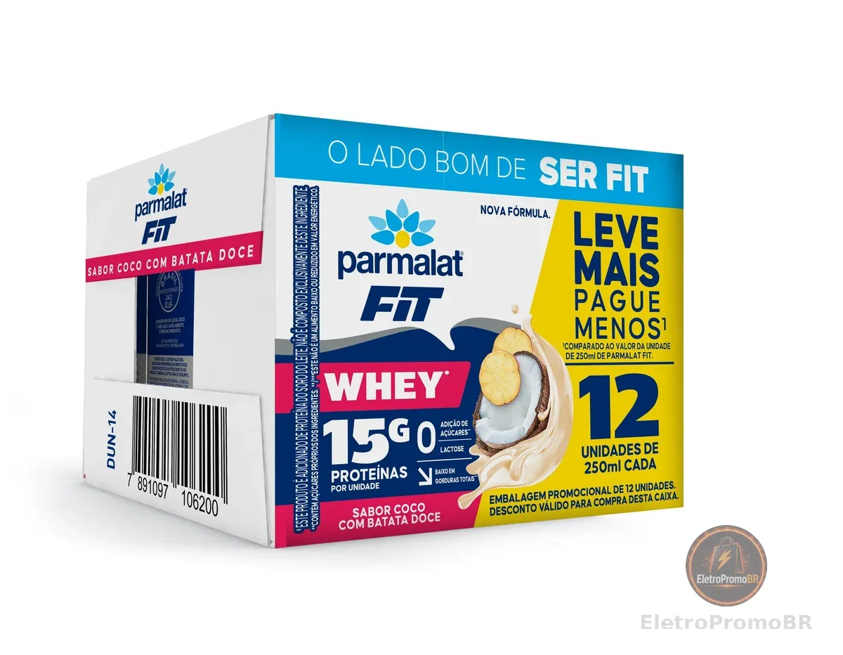 Parmalat Fit Bebida Proteica Coco com Batata Doce 15g de Proteína 250mL – 12 Unidades