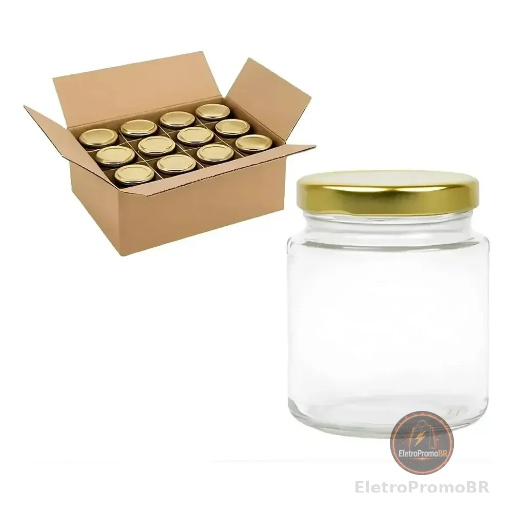 Kit 24 Potes De Vidro Belém 240ml Com Tampa Dourada + Lacre Dourado
