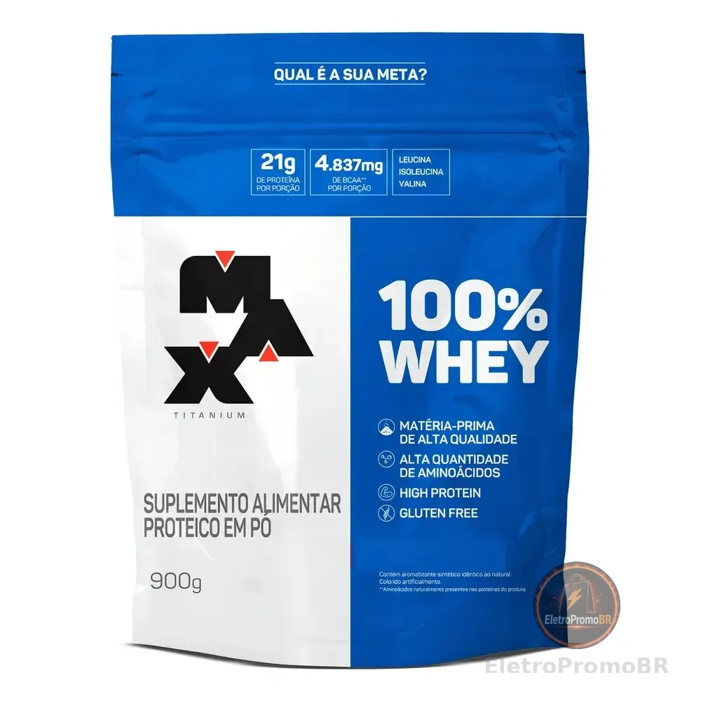 Suplemento Proteína 100% Whey Protein 900g Max Titanium Sabor Morango