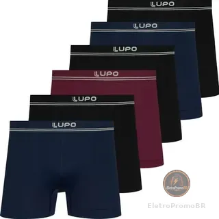 Kit 6 Cuecas Boxer Lupo Poliamida Sem Costura Box Original