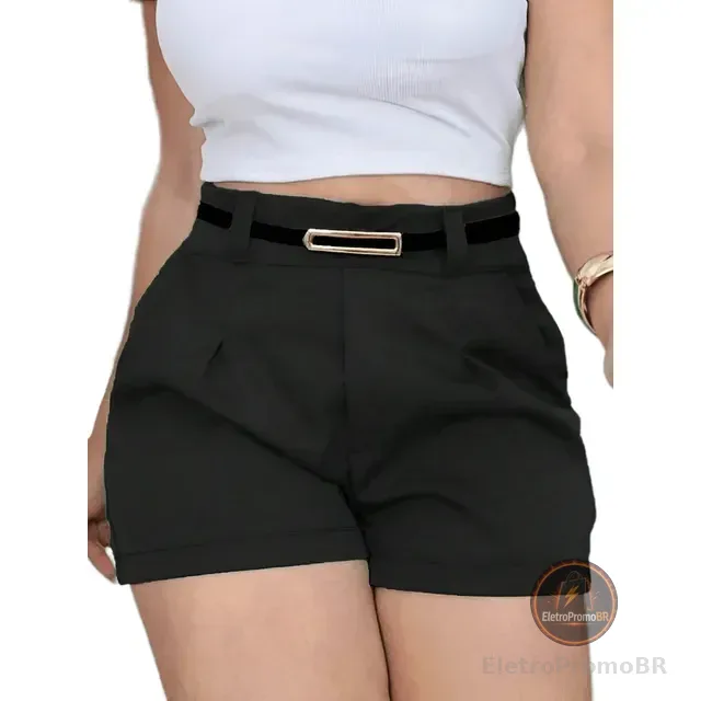 Short Feminino Social Cinto Alfaiataria Tendência Atual