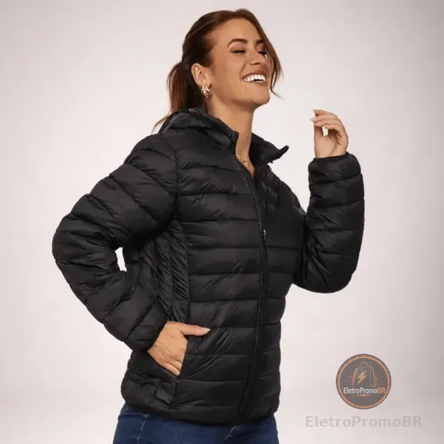 Jaqueta Feminina Puffer Nylon Corta Vento Bobojaco Com Capuz