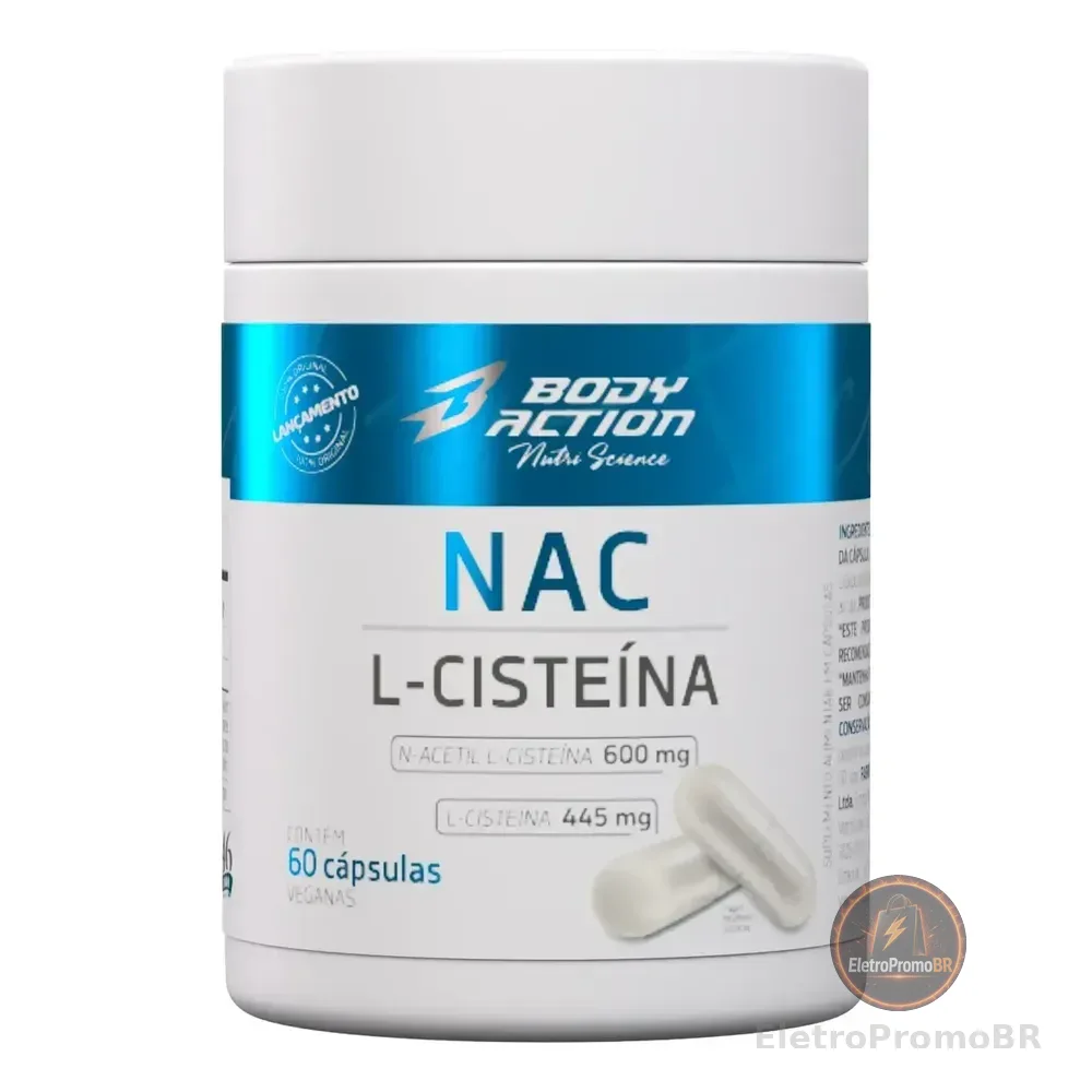 Nac Acetilcisteína 600mg L-cisteína 445mg 60 Caps Bodyaction Sem Sabor