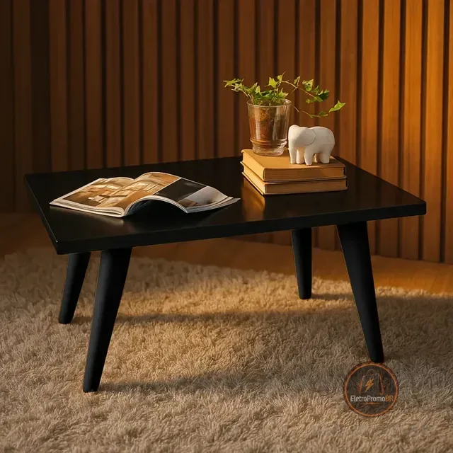 Mesa De Centro Retangular Pés Pvc Preto Anti-umidade Baixa