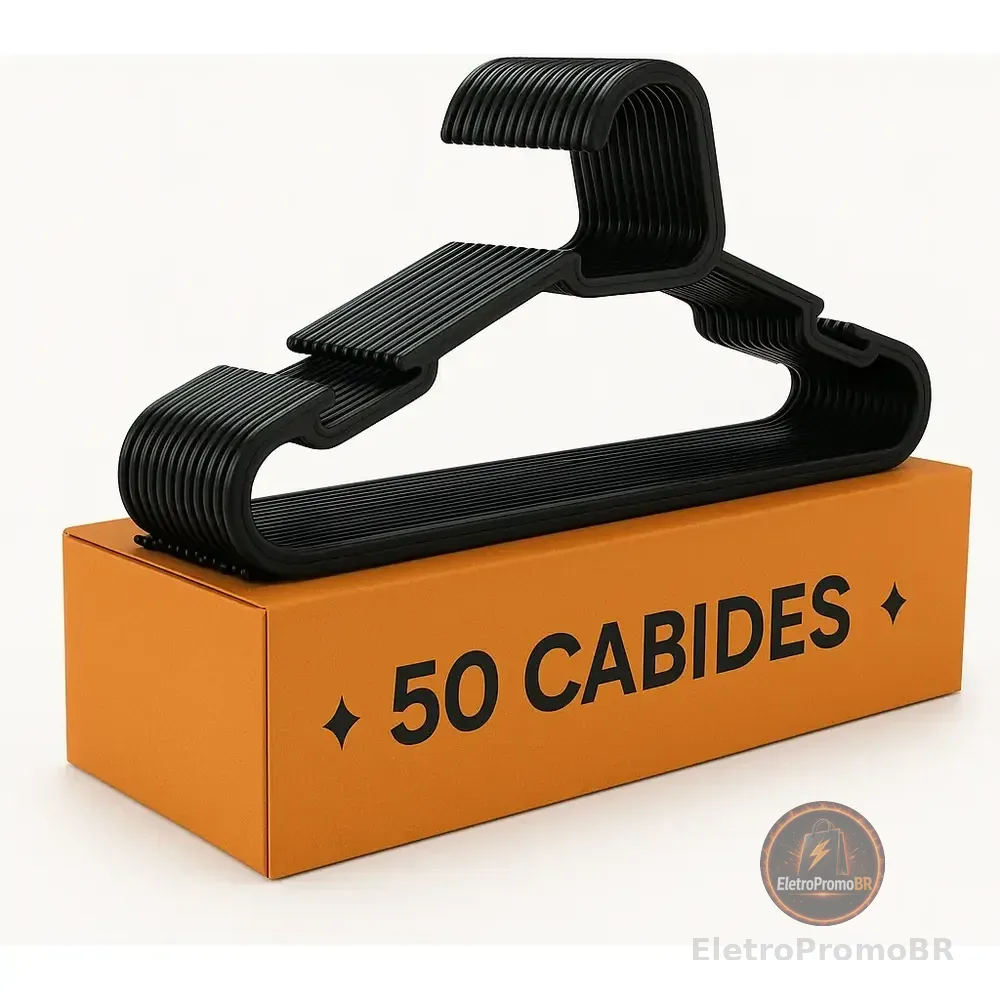 Kit 50 Cabide Adulto Preto Reforçado Organizador Combate