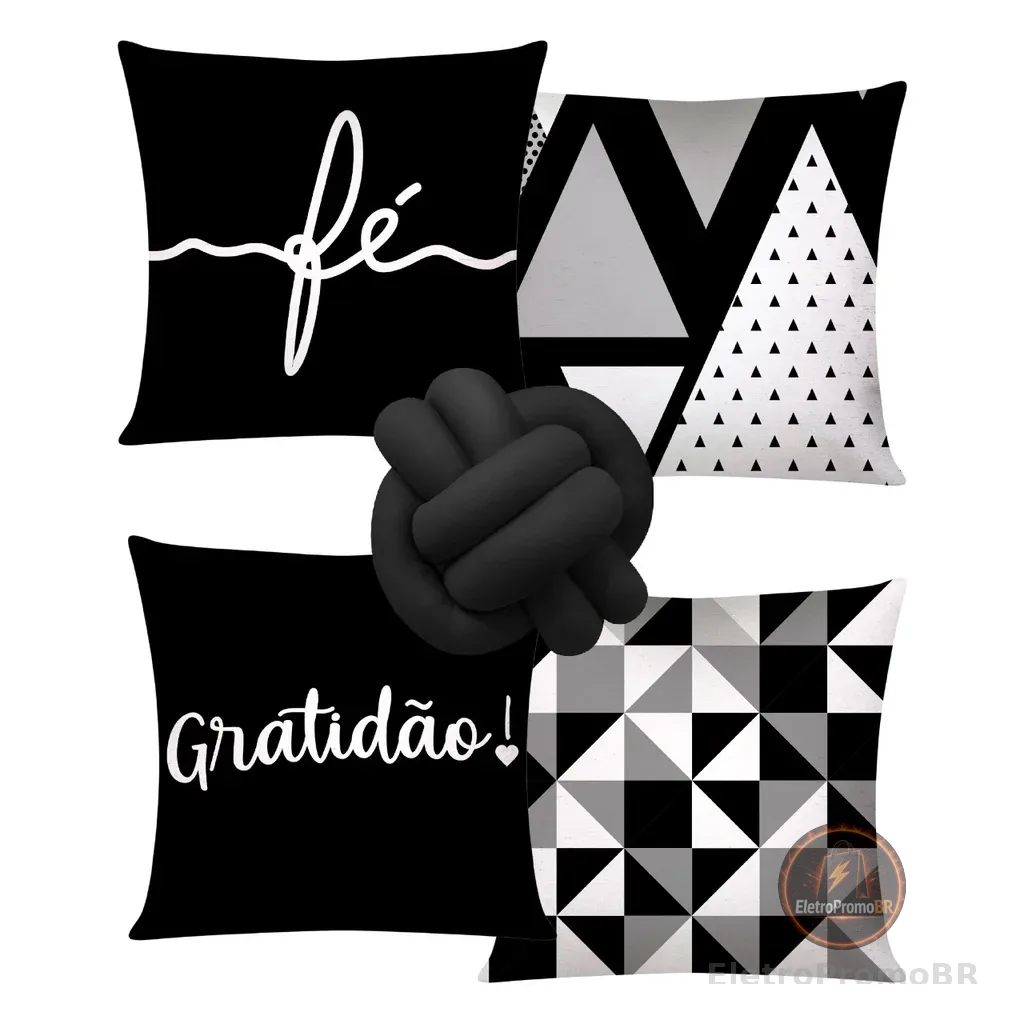 Kit c/ 4 Capas de Almofada Decorativas 42x42 + 1 Almofada de Nó
