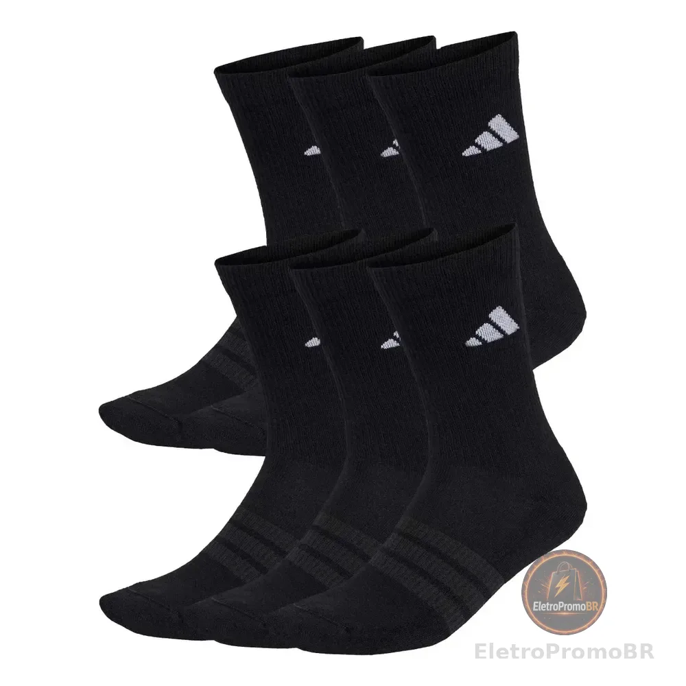 Kit 6 Pares Meias Cano Médio Esportes adidas Preto Logo 39 Br