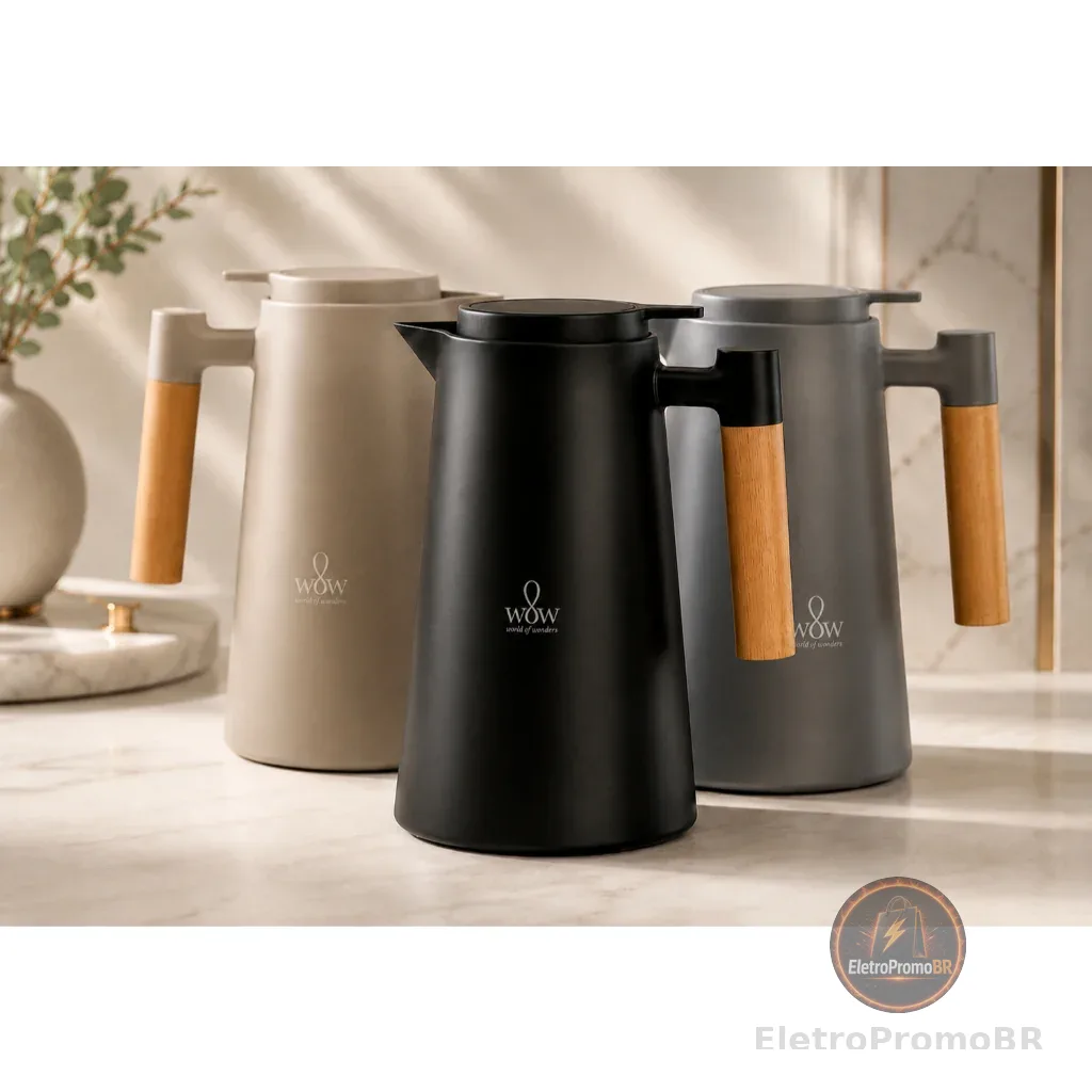 Garrafa Térmica Cabo Madeira Para Café 1l