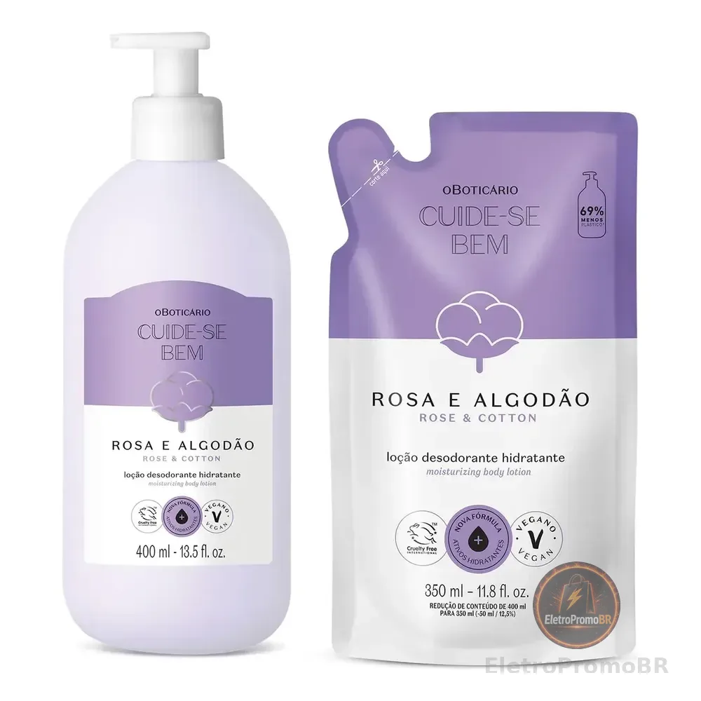 Cuide-se Bem Rosa & Algodão Loção Hidratante Corporal 400ml + Refil Neutra