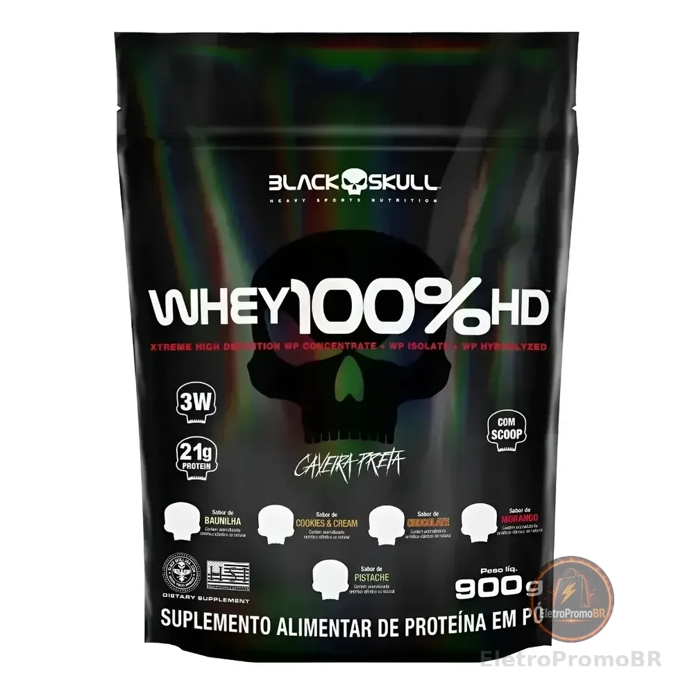 Whey 100%hd (900g - Refil) - Black Skull Sabor Chocolate