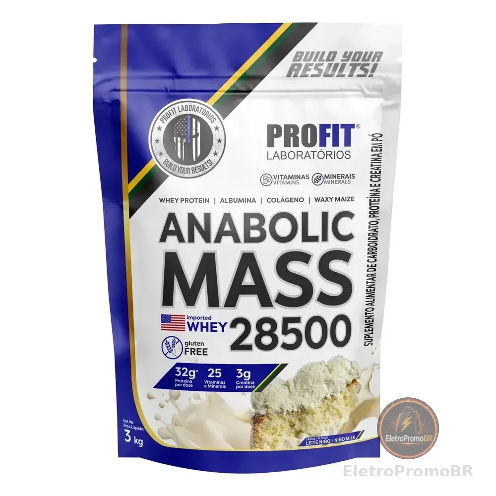 Hipercalórico Anabolic Mass 28500 3kg - Profit Labs Sabor Leite Ninõ