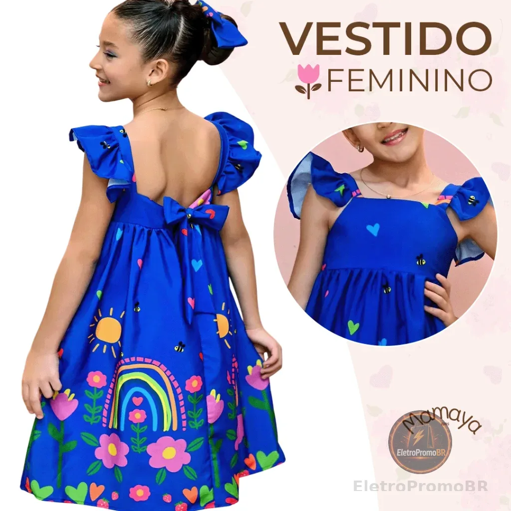 Vestido Barrado Manga Infantil Menina Estampado Junino Xadrez Casual Festa Luxo 4 a 12 Anos