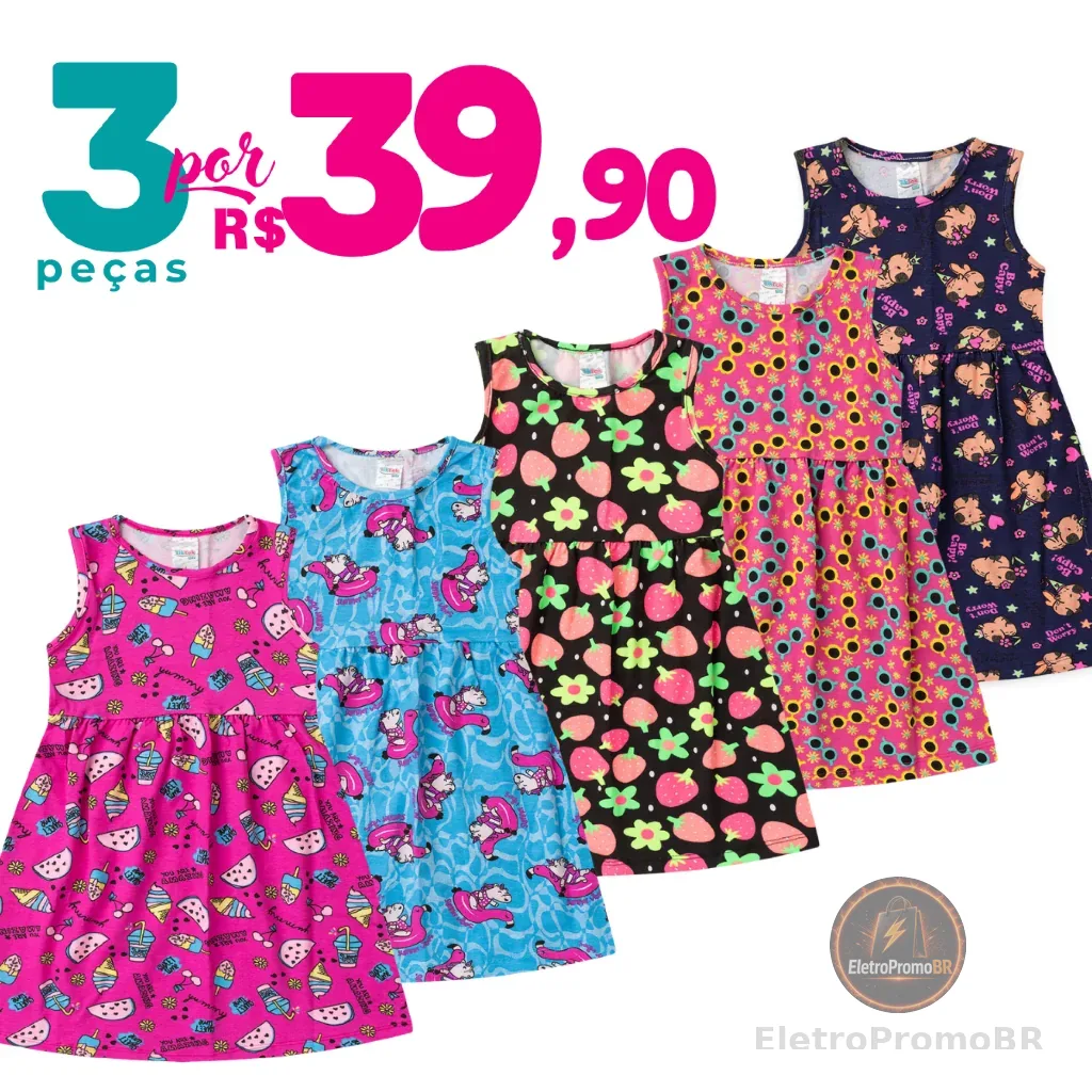 Vestido Infantil De Cotton Kit 3 Peças Sortidas