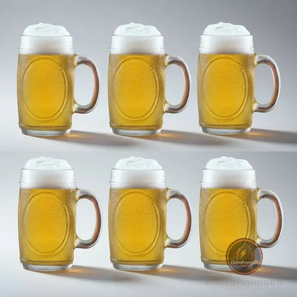 Conjunto Com 6 Canecas De Chopp, Cerveja Bebida Vidro 350ml Branco Nenhum