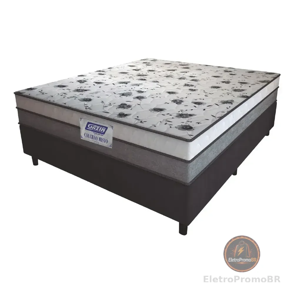 Gazin Cama Box Casal Colchão Espuma D33 Fort 138x188x59cm Suporta Até 150kg Por Pessoa Cinza/branco