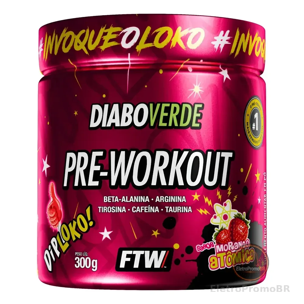 Suplemento Em Pó Pre Treino Dip Loko! 300g Sabor Morango Atômico Ftw - Diabo Verde