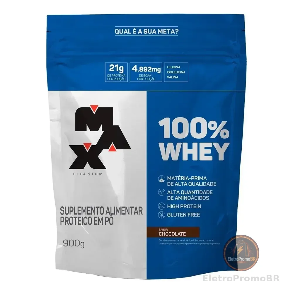 Suplemento Proteína 100% Whey Protein 900g Max Titanium Sabor Chocolate