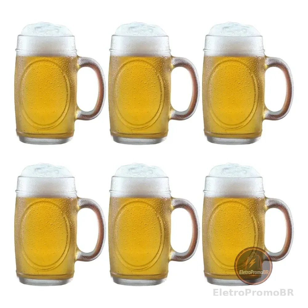 Conjunto Com 6 Canecas De Chopp, Cerveja Bebida Vidro 350ml Branco Nenhum