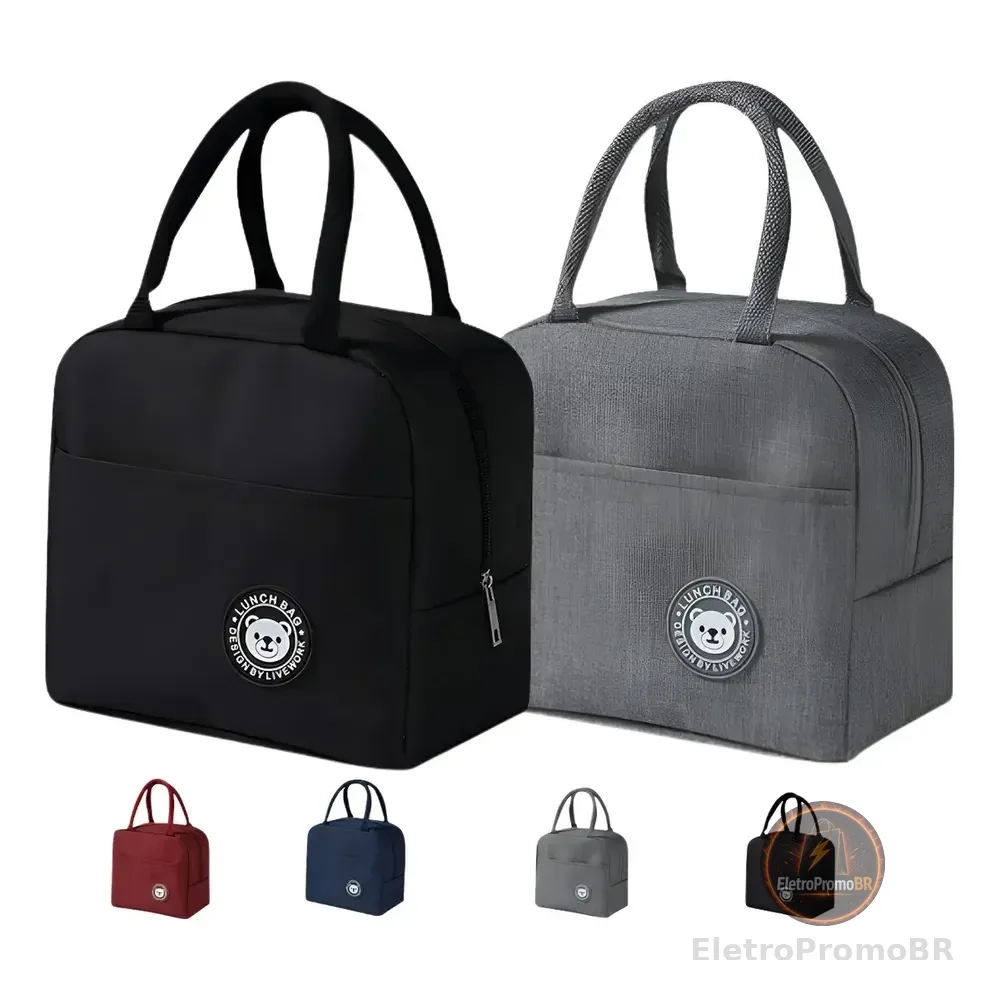 Kit 2 Bolsa Marmita Térmica Lancheira  Academia Trabalho Dia Preto E Cinza