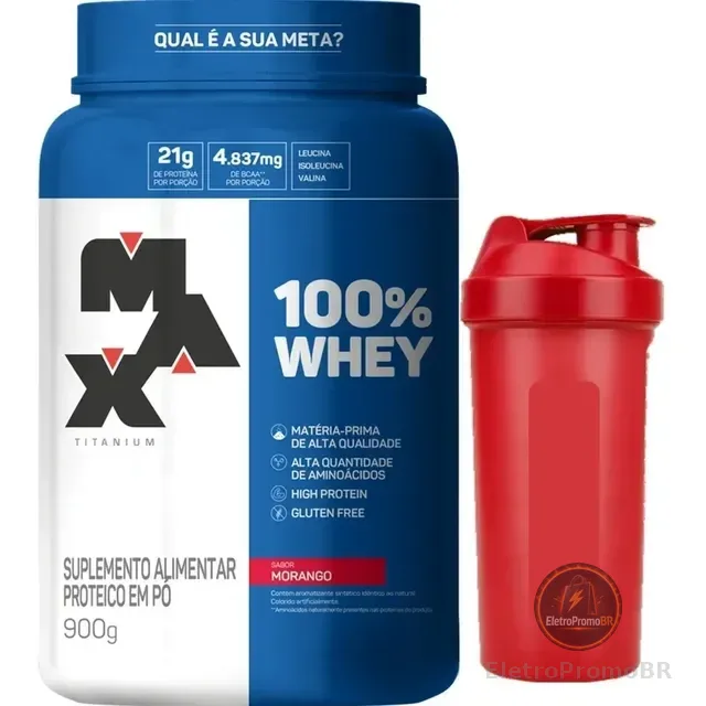 100% Whey Maxtitanium Proteína Concentrado 900g + Brinde