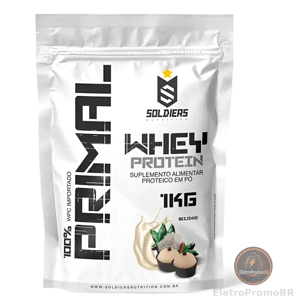 Whey Protein Primal 1kg Sabor Beijinho Soldiers Nutrition Pós Treino Recuperação Suplemento Proteína