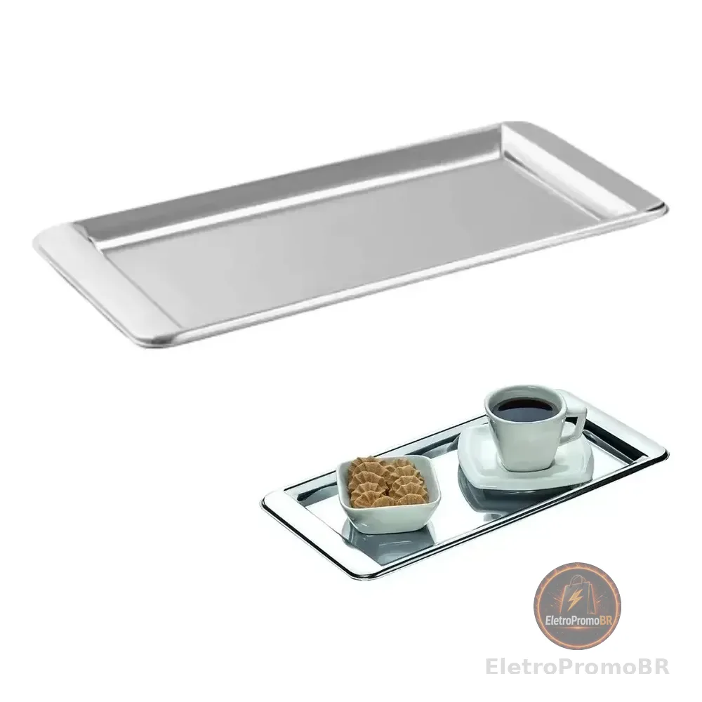 Bandeja Para Café Inox Retangular Pequena 30x15cm Servir