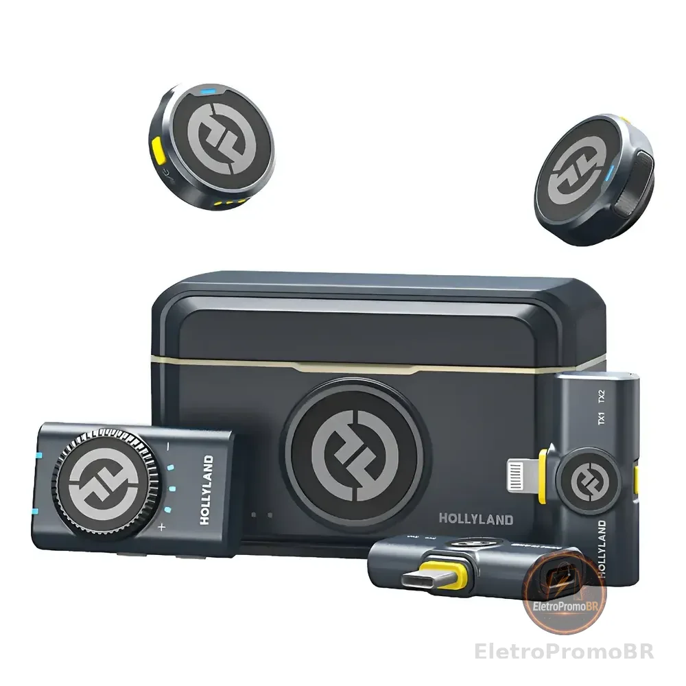 Microfone Duplo Hollyland Lark M2 Combo Sem Fio Cor Preto Preto