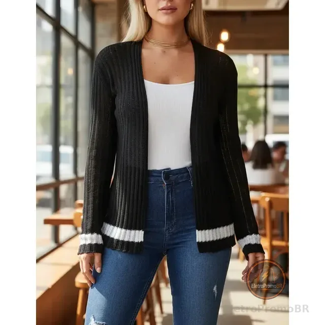 Casaquinho Feminino Canelado Fashion Coringa